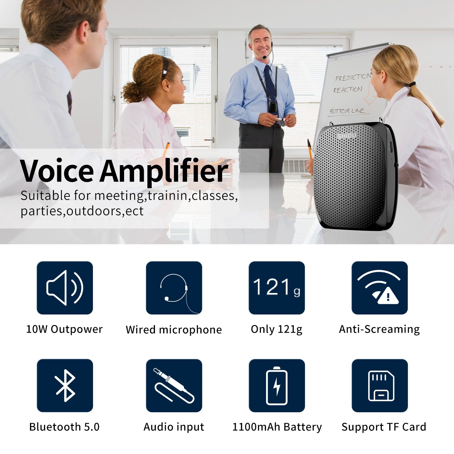 Shidu S515 - Wired Portable Voice Amplifier with Bluetooth Support (Black)