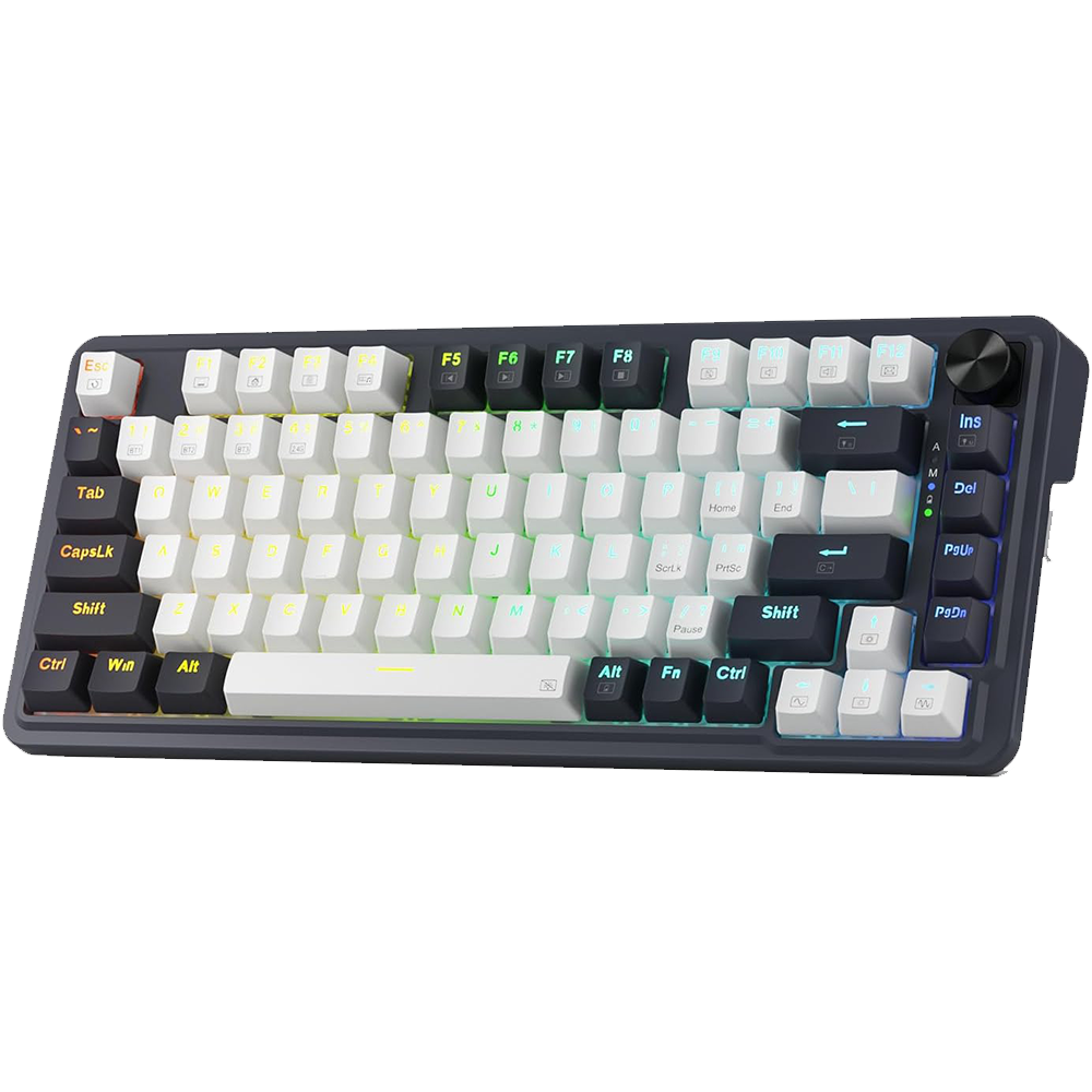 Redragon Ucal Pro K673 Pro - 75% Wired+2.4Ghz+Bluetooth Mechanical Keyboard White and Black (Linear Red Switch)