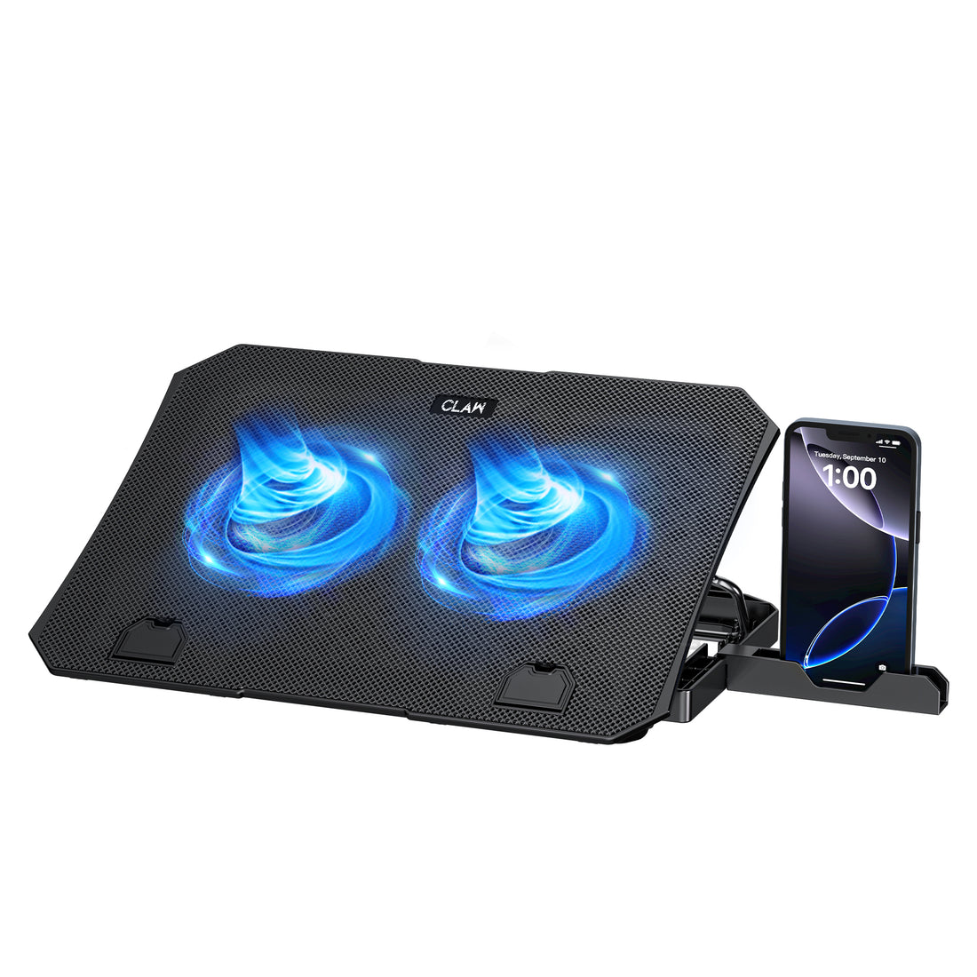 (Refurbished) Claw Air Pro C39 - 2 Motor Laptop Cooling Pad with 2 USB Port, Adjustable Height and Mobile Stand (Black and Blue)
