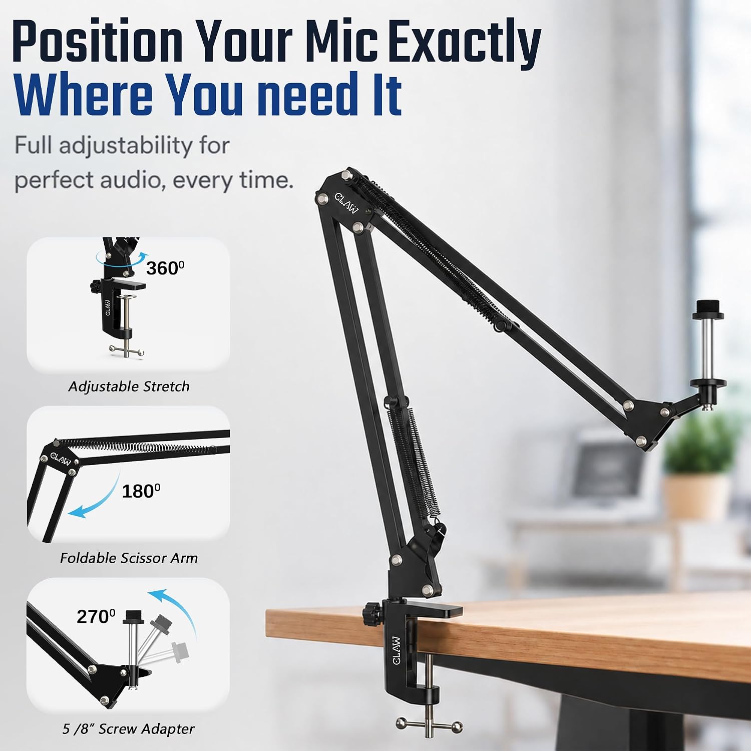 CLAW BA15 Heavy Duty Microphone Boom Arm | 360° Rotatable | Black