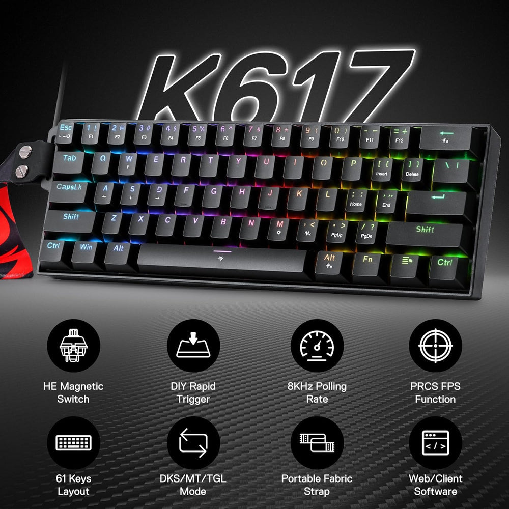 Redragon Fizz K617 - 60% Wired Mechanical Keyboard with Strap Black (Magnetic Switch)