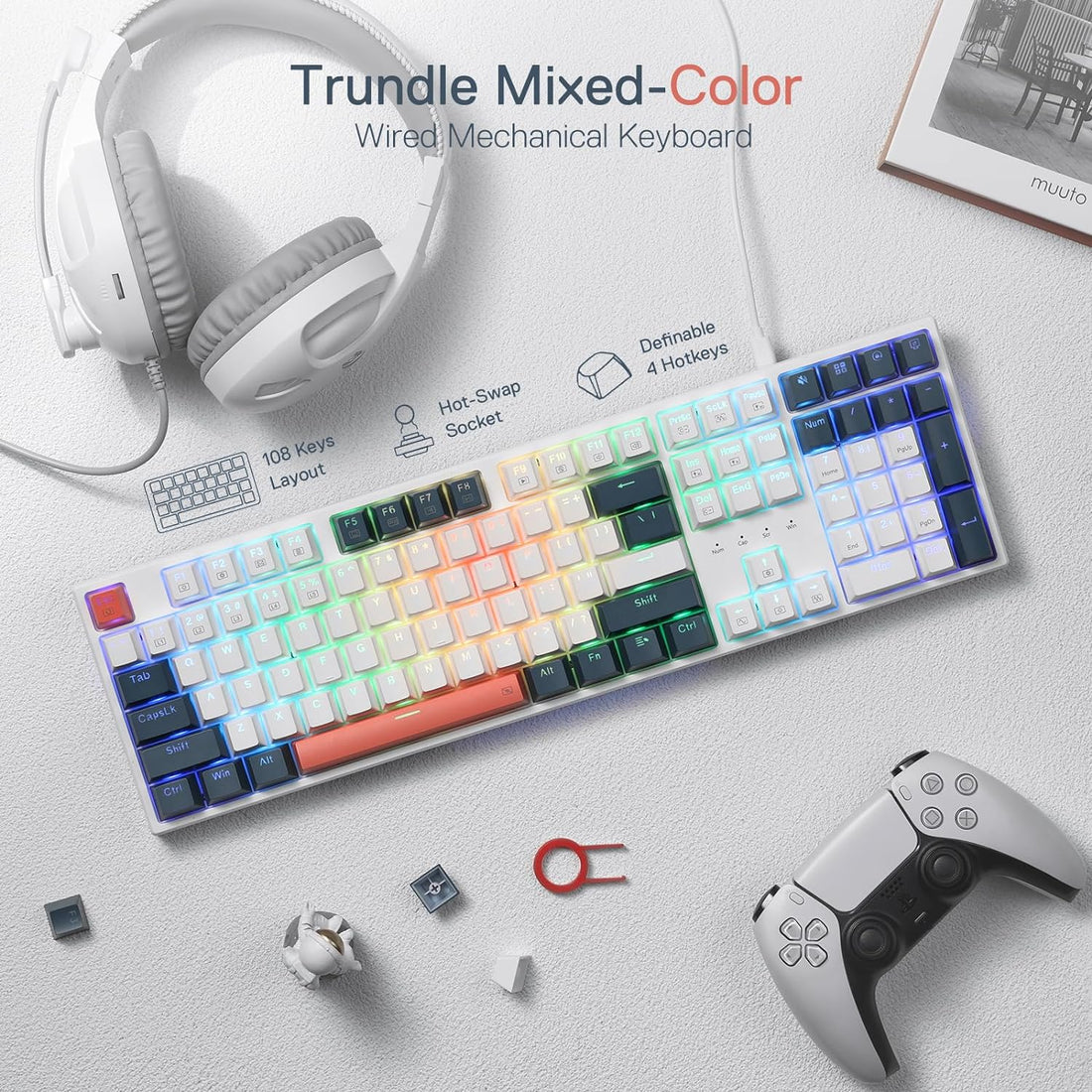 Redragon Trundle K668 - 104 Keys Wired Mechanical Keyboard White|Black|Organe (Red Switch)