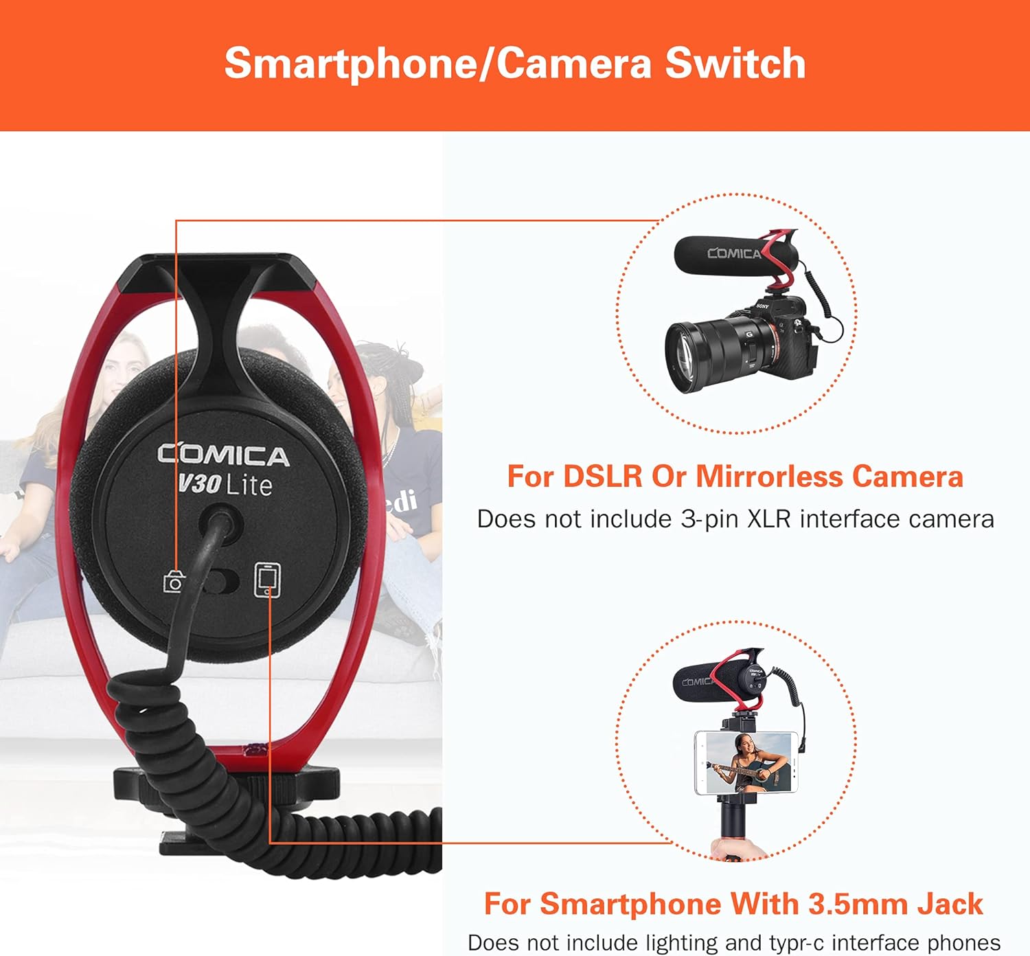 Comica V30 LITE - Super Cardioid Condenser Shotgun Microphone (Red)