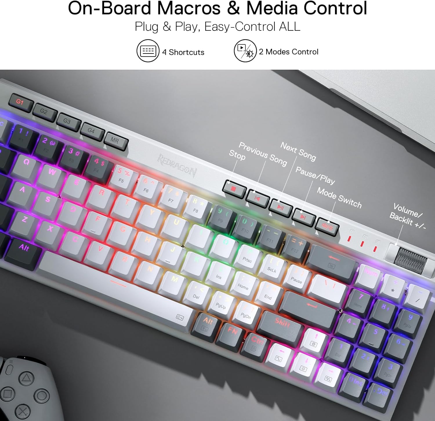Redragon Magicwand SE K655 - 75% Wired Mechanical Keyboard White and Grey (Quiet Linear Switch)