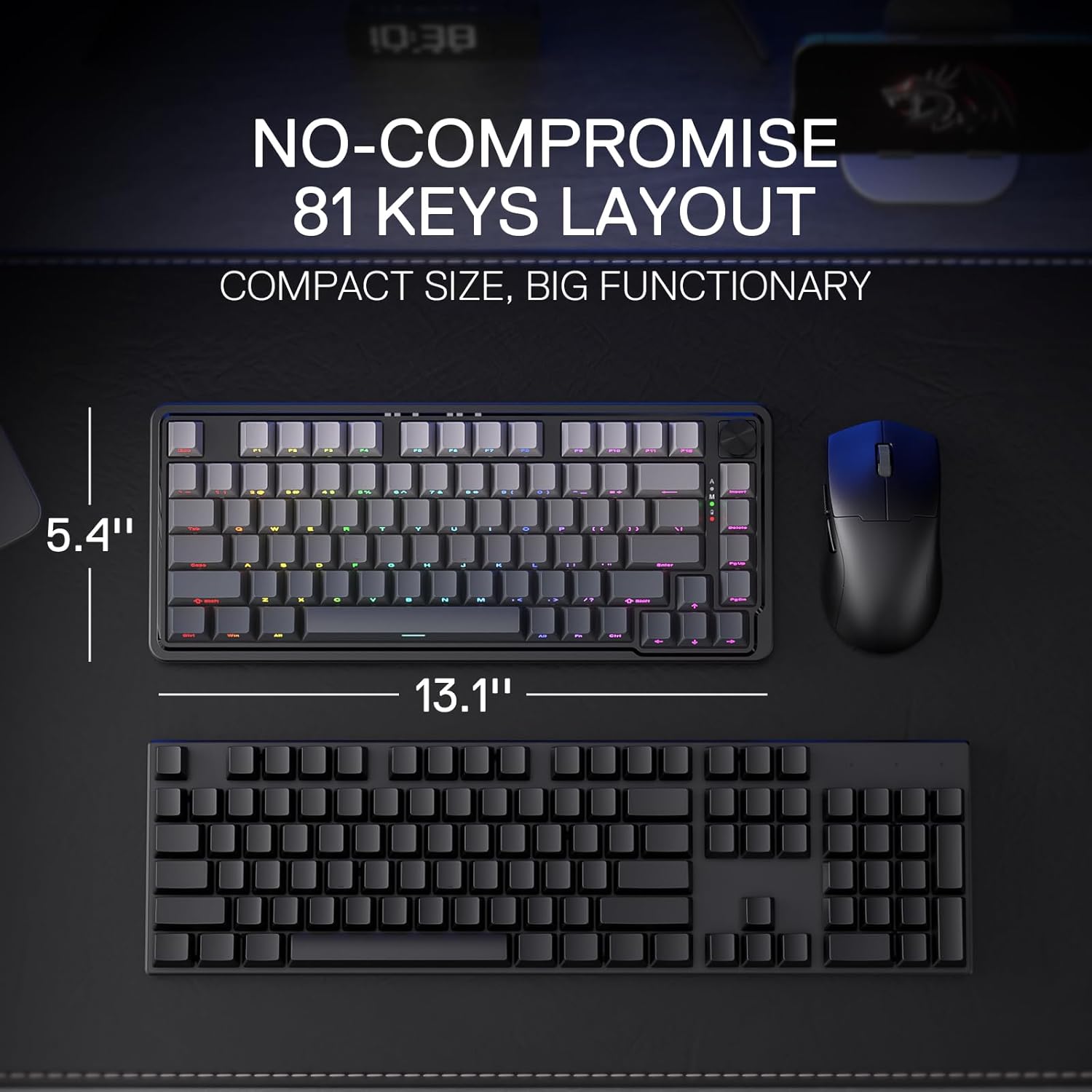 Redragon Ucal Pro K673 - 75% Wired+2.4Ghz+BT Mechanical Keyboard (Concrete Jungle)
