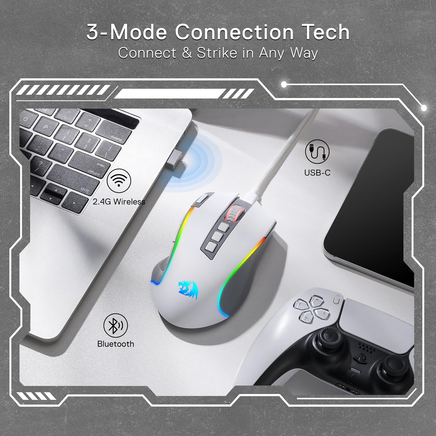Redragon Predator Pro M612 PRO RGB Wireless Mouse (Grey and White)