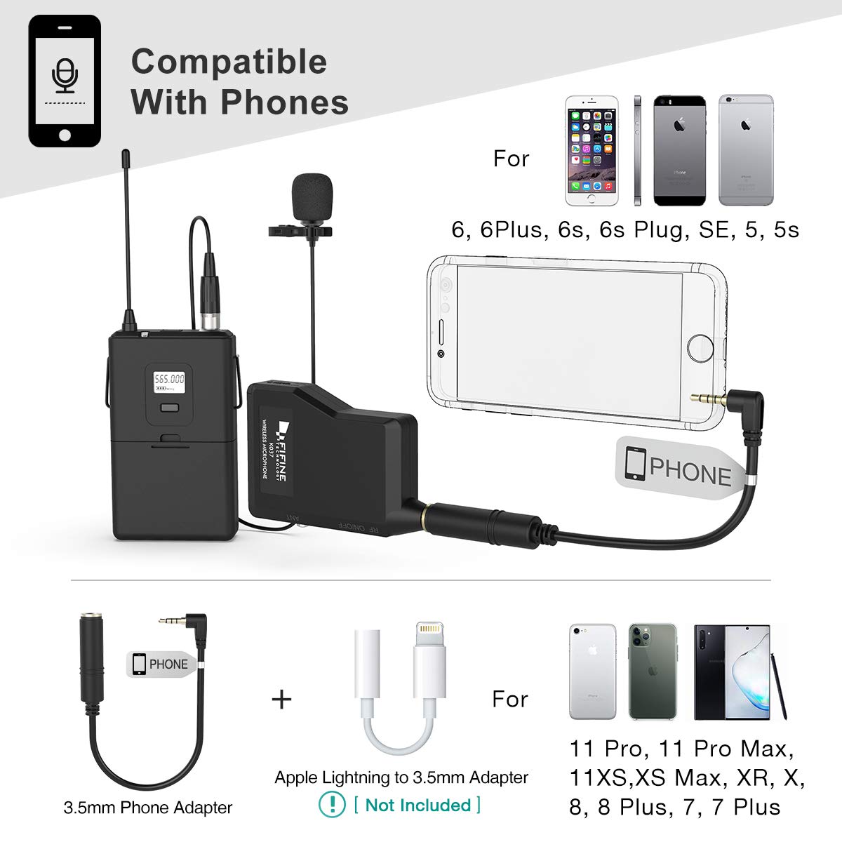 (Refurbished) Fifine K037B - Wireless Lavalier Lapel Microphone With Headset