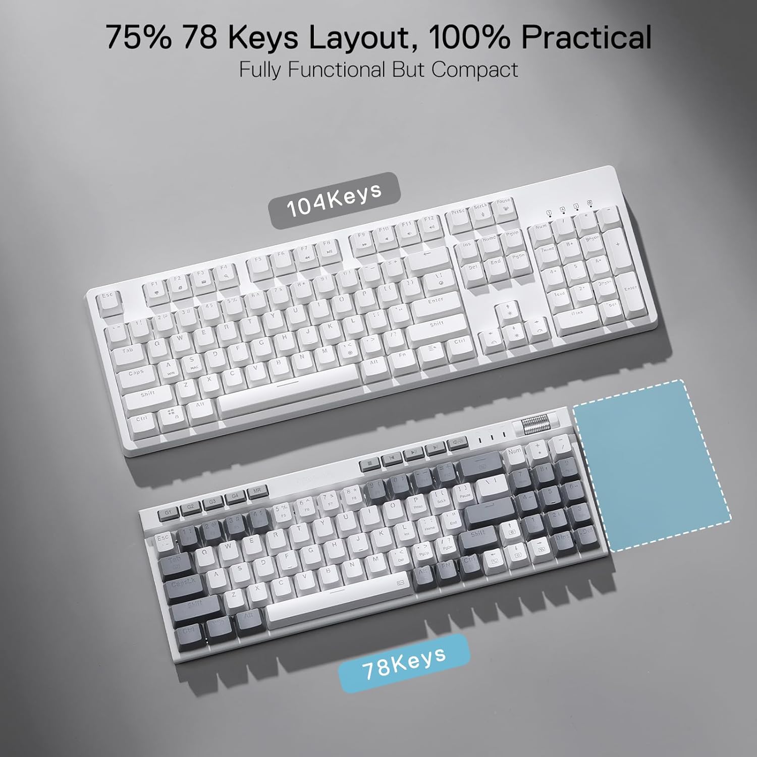 Redragon Magicwand SE K655 - 75% Wired Mechanical Keyboard White and Grey (Quiet Linear Switch)