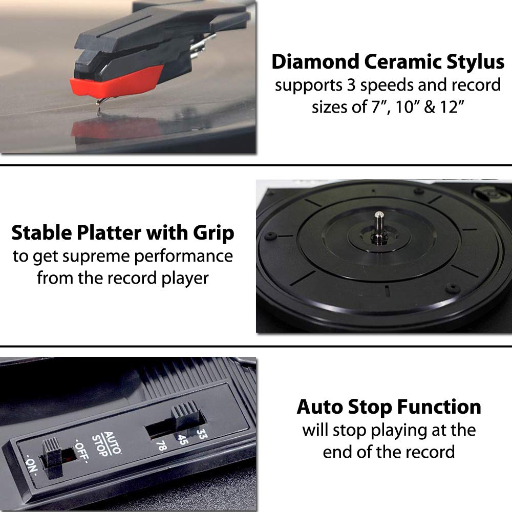CLAW Stag Superb Plus - Turntable with Built-in Stereo Speaker and USB Digital Conversion Software for PC (Wood)