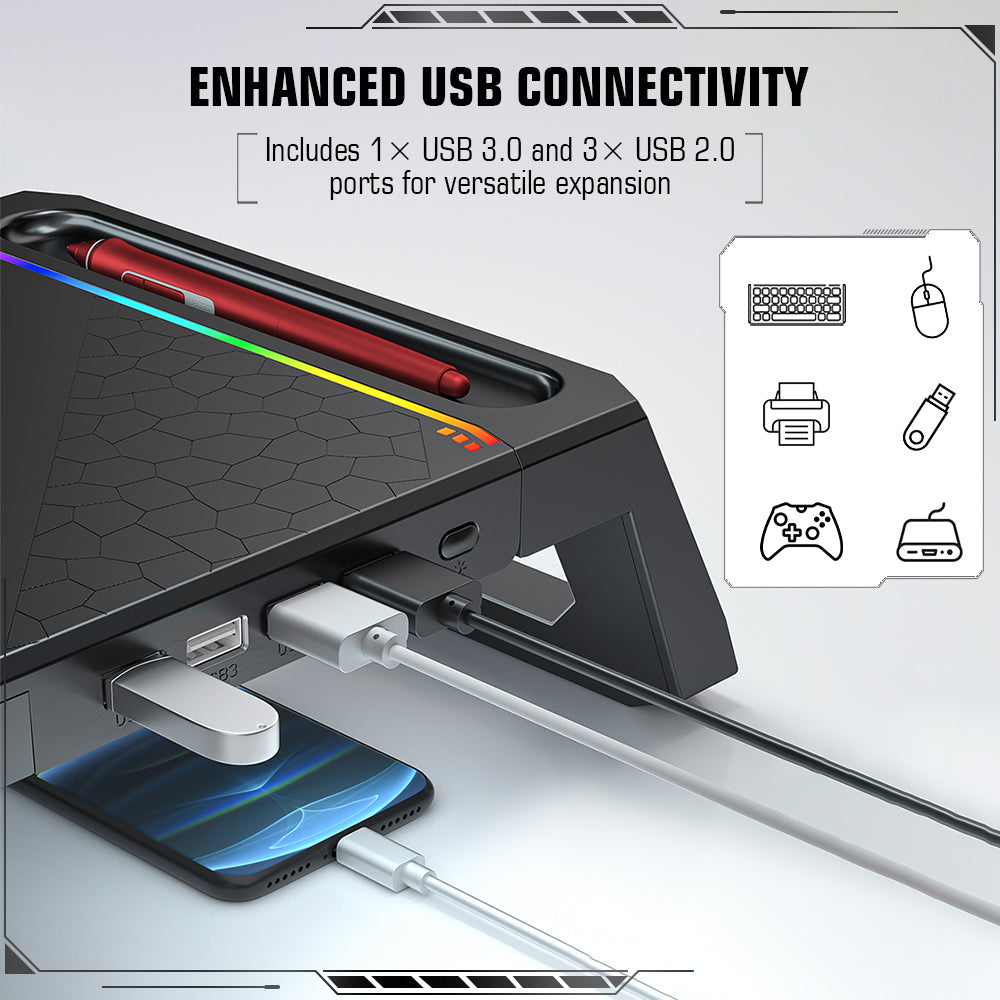 Claw Dock T6- Foldable Monitor/Laptop Stand with Hidden Phone Holder & Drawer, USB 3.0 & USB 2.0 Hub