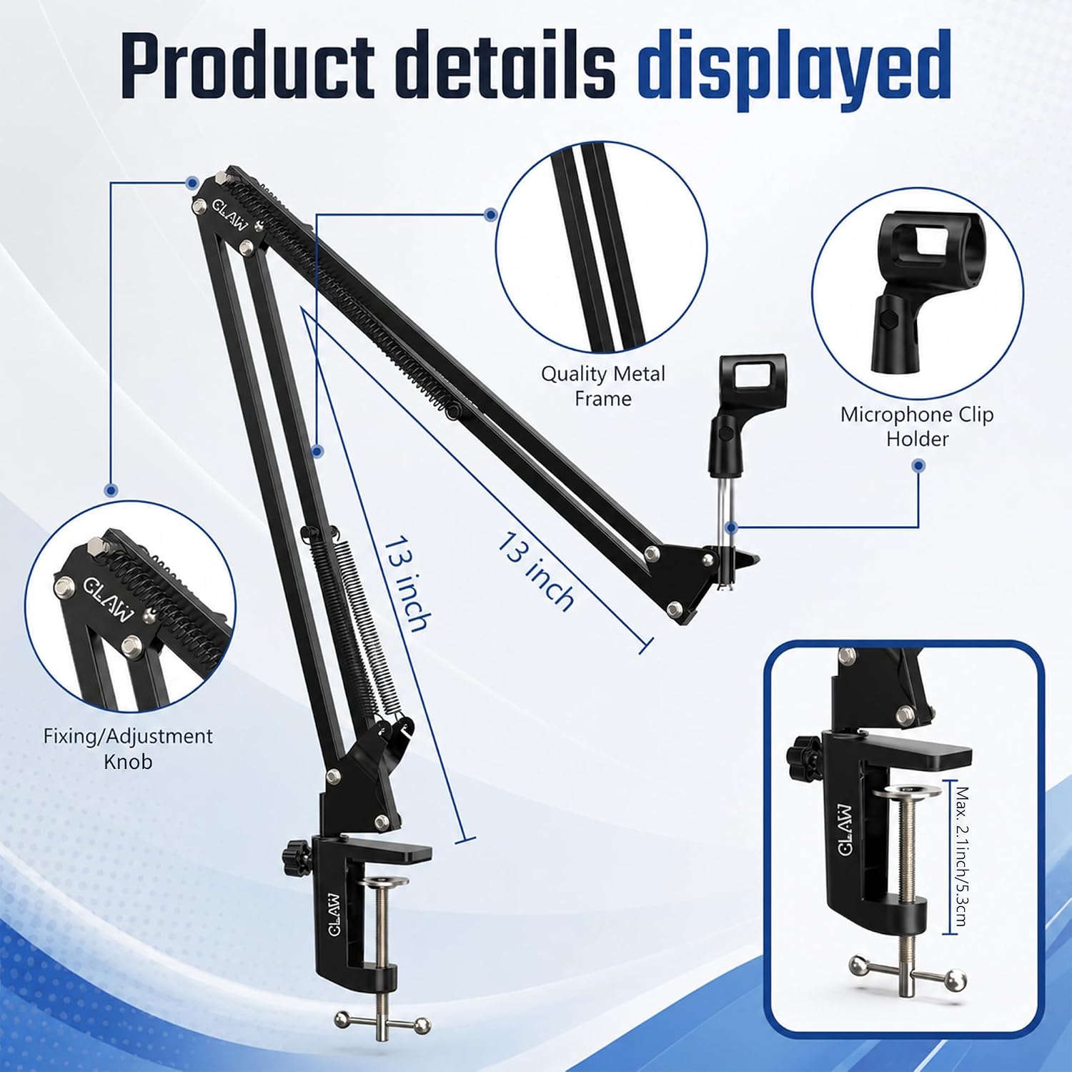 CLAW BA15 Heavy Duty Microphone Boom Arm | 360° Rotatable | Black
