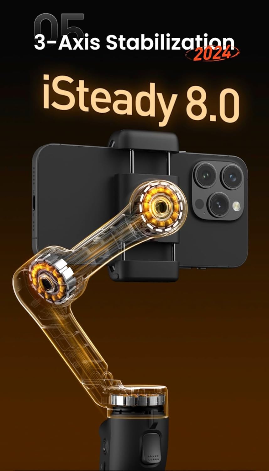 Hohem iSteady X3 - 3-Axis Mobile gimbal with Fill Light, Detachable Remote, AI Tracker and Built In Extension Tripod Stand (Black)