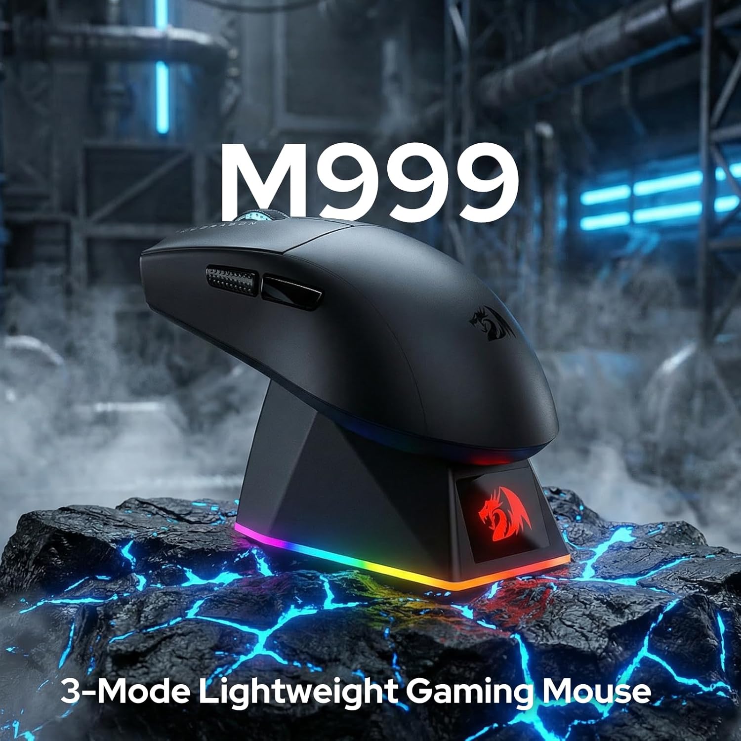Redragon King Ultra M999 - RGB Wired, Wireless and Bluetooth Mouse with Magnetic Charging Dock