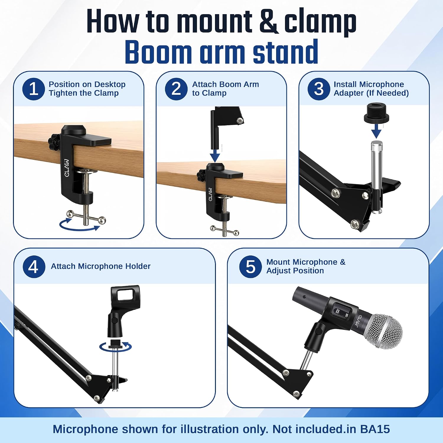 CLAW BA15 Heavy Duty Microphone Boom Arm | 360° Rotatable | Black