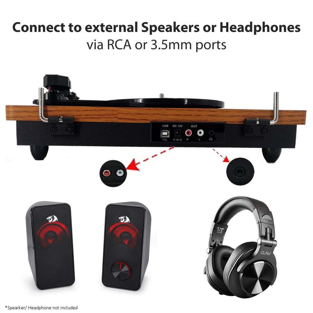 CLAW Stag Superb Plus - Turntable with Built-in Stereo Speaker and USB Digital Conversion Software for PC (Black)