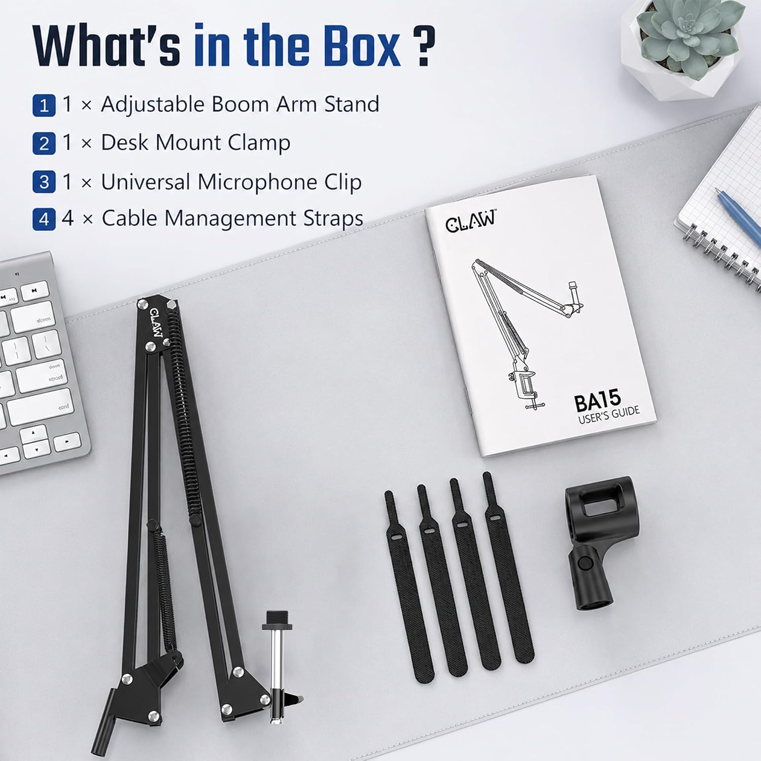 CLAW BA15 Heavy Duty Microphone Boom Arm | 360° Rotatable | Black