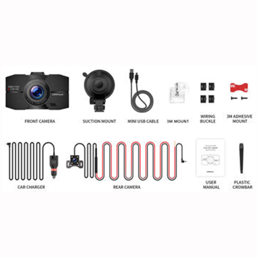 (OPEN BOX) Campark DC02- Front and Rear Full HD Dual Dashboard Camera for Cars with G-Sensor