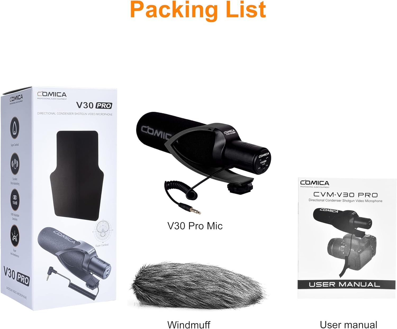 Comica VM30 PRO - Super Cardioid Condenser Shotgun Microphone (Black)