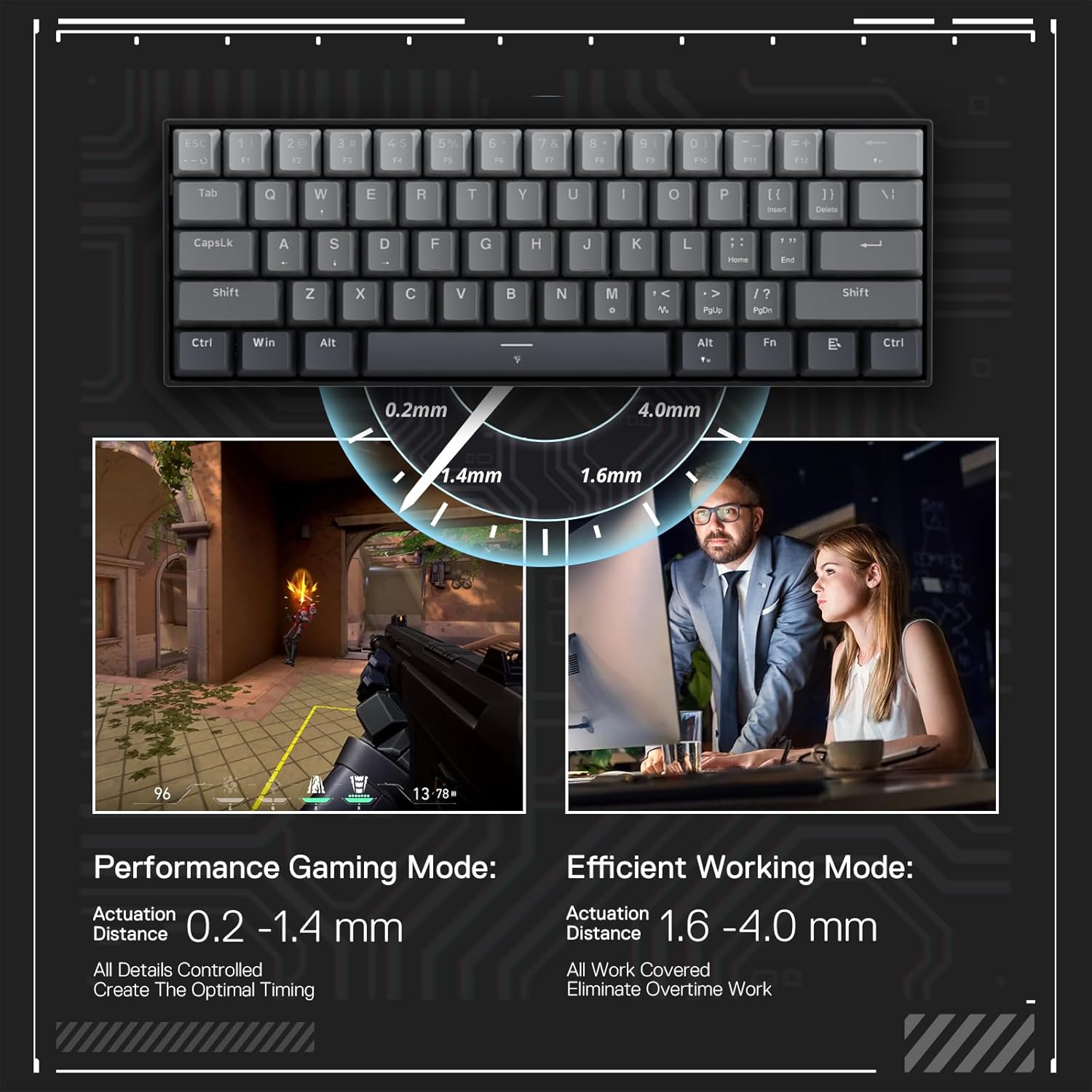 (Refurbished) Redragon K617 - 60% Wired mechanical Keyboard Mystic Grey (Magnetic Switch)
