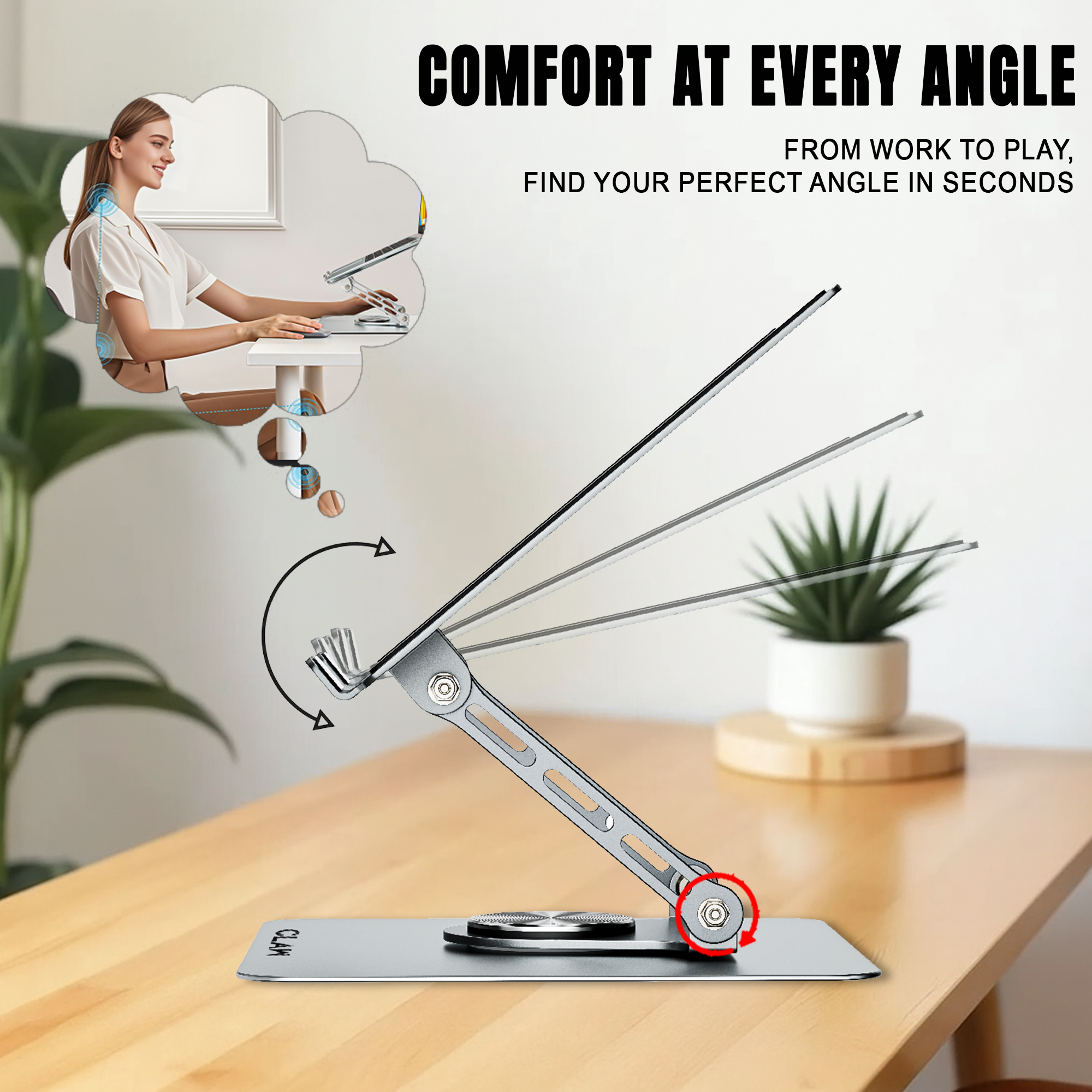 Claw Lift Pro X11 - Metal Laptop Stand with 360° Rotation, Adjustable Angle and 2 USB Port