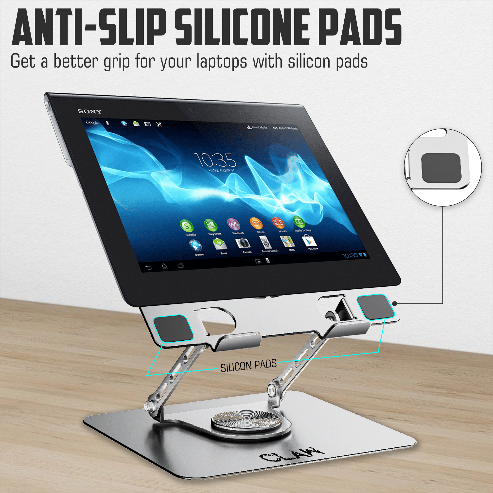 Claw Lift Max X16 - Metal Laptop Stand with RGB Fan,360° Rotation, Adjustable Angles and 2 USB Port