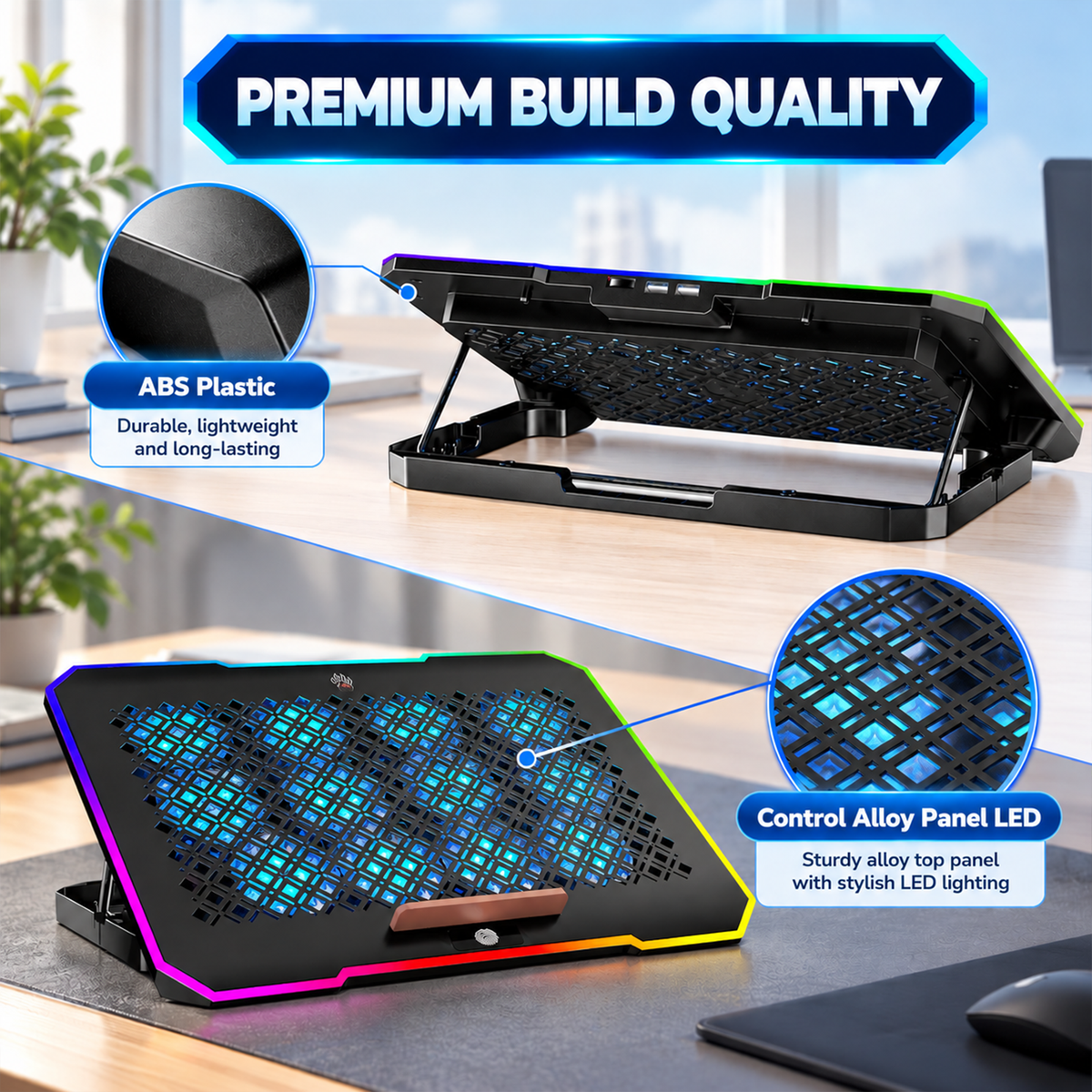 Claw Avalanche Pro F12 - 12 Fans RGB Laptop Cooling Pad with 2 USB Port, Adjustable Height and Mobile Stand