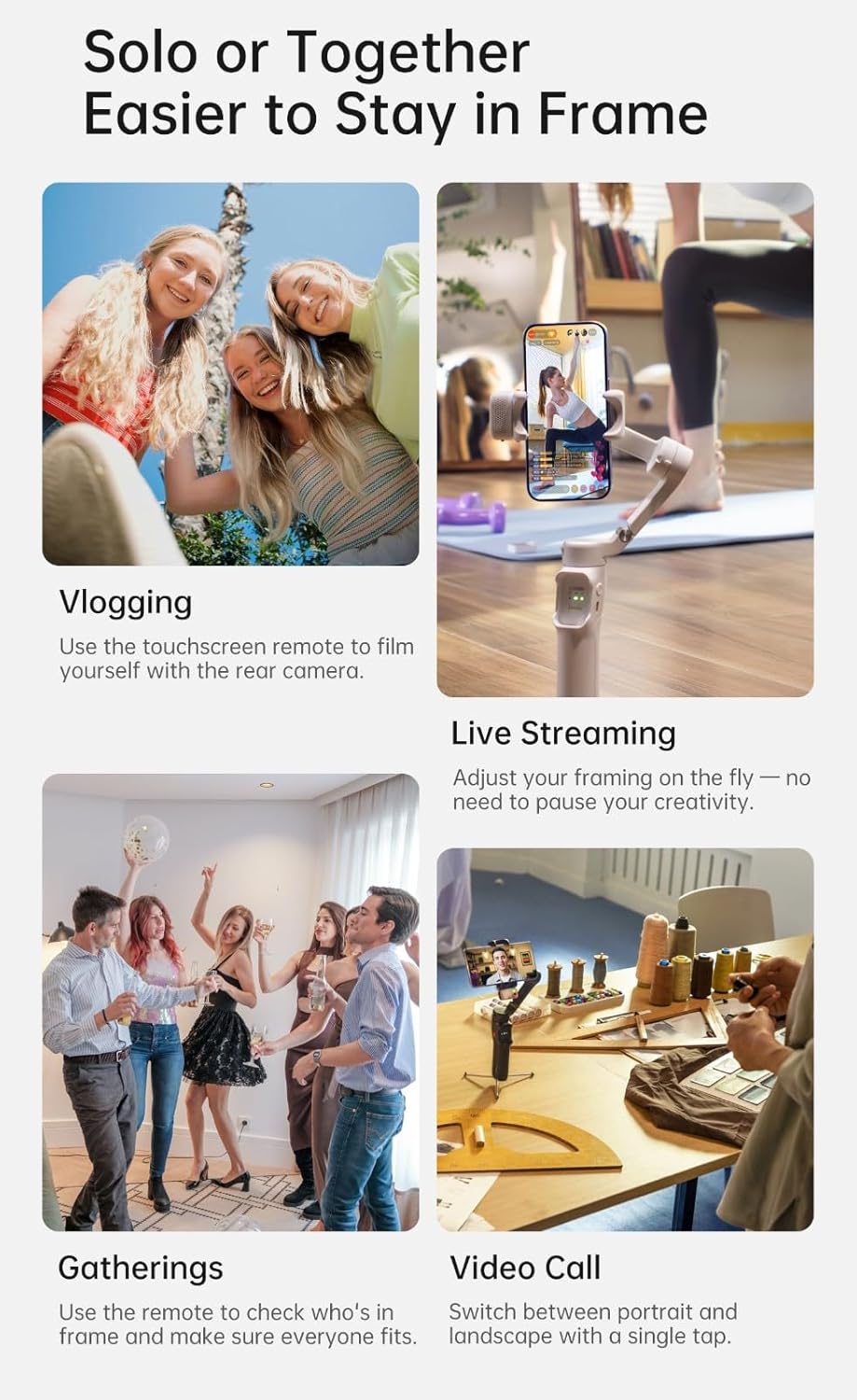 Hohem V3 Ultra - Smart Phone Gimbal with AI Tracking, Fill Light, Detachable Remote and Built-in Extendable Rod & Tripod (Black)
