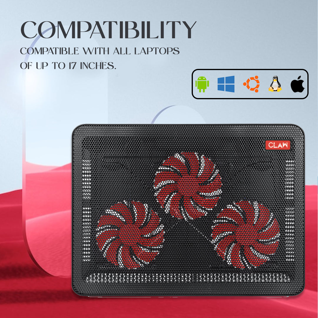 CLAW Breeze C3 - 3 Motor Laptop Cooling Pad with Dual USB Hub (Black and Red) (Use Code ORIGIN10 to Get 10% DIscount)