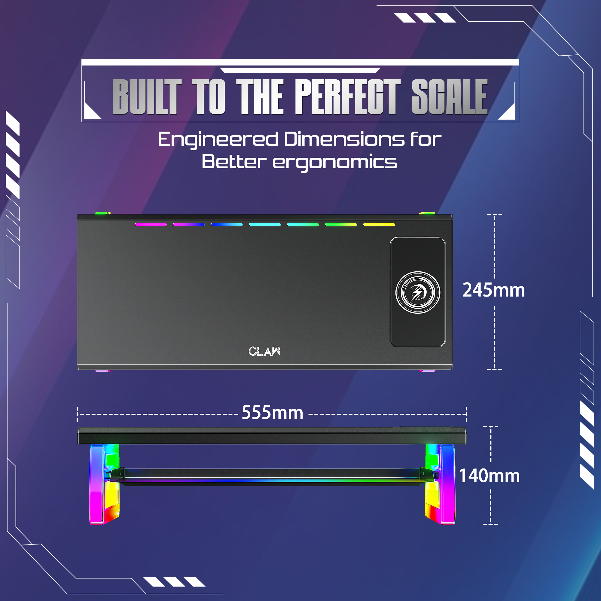 Claw Dock Pro T9 - Monitor/Laptop Stand with 15W Wireless Charging, USB-C PD Input, Fast Charge USB-C & USB-A, Dual USB 3.0 Ports, Headphone/Mic Ports