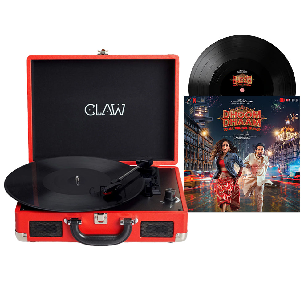 CLAW Stag Portable Turntable (RED) + Dhoom Dhaam Vinyl Disc (COMBO)