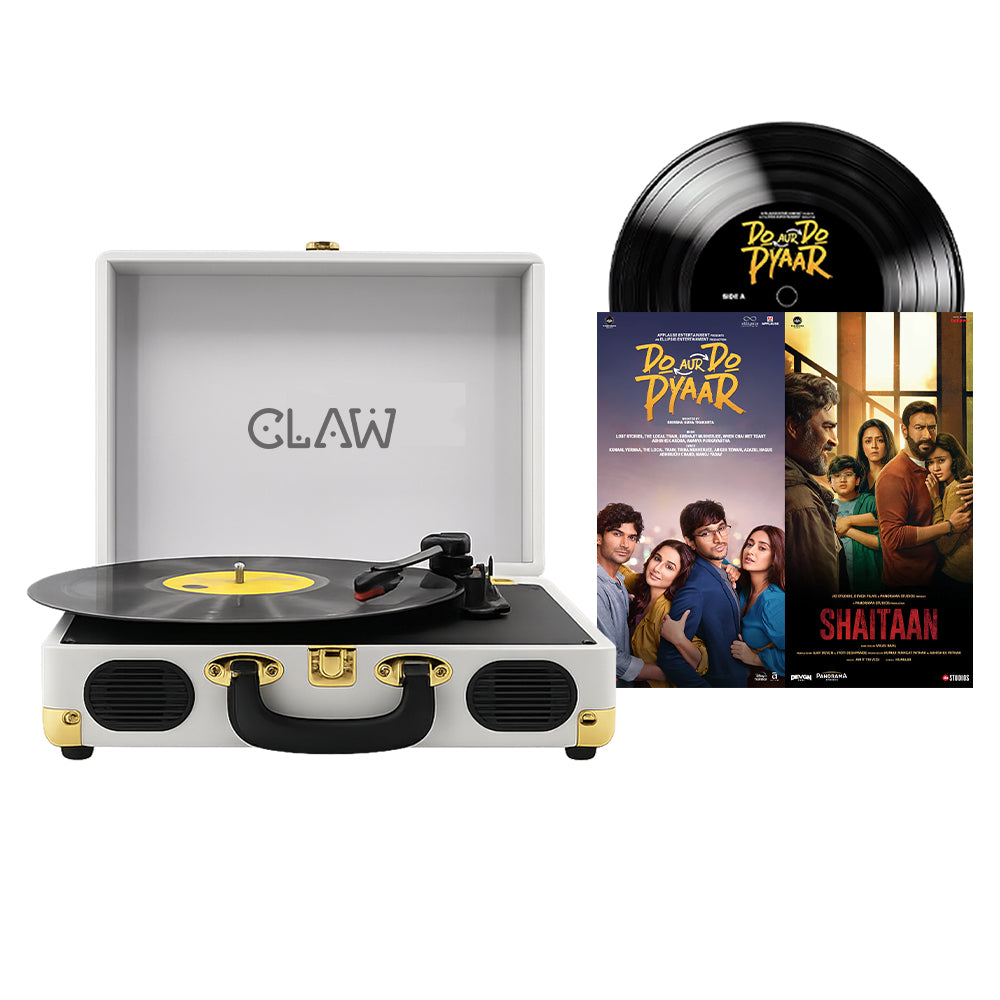 CLAW Stag Portable Turntable (WHITE) + Shaitaan & Do Aur Do Pyaar Vinyl Disc (COMBO)