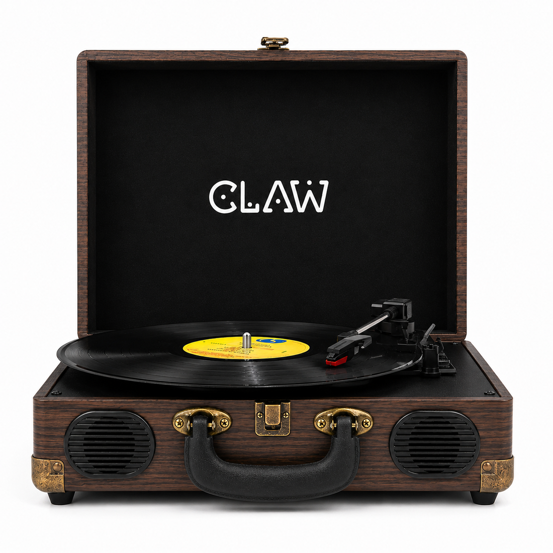 CLAW Stag Portable Pro - Bluetooth Turntable with Built-In Stereo Speaker (Brown Wood)