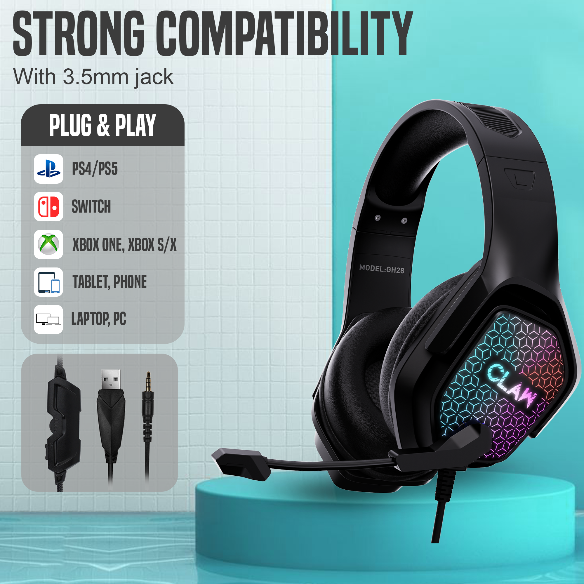 CLAW GH28 - RGB Gaming Headset with Microphone