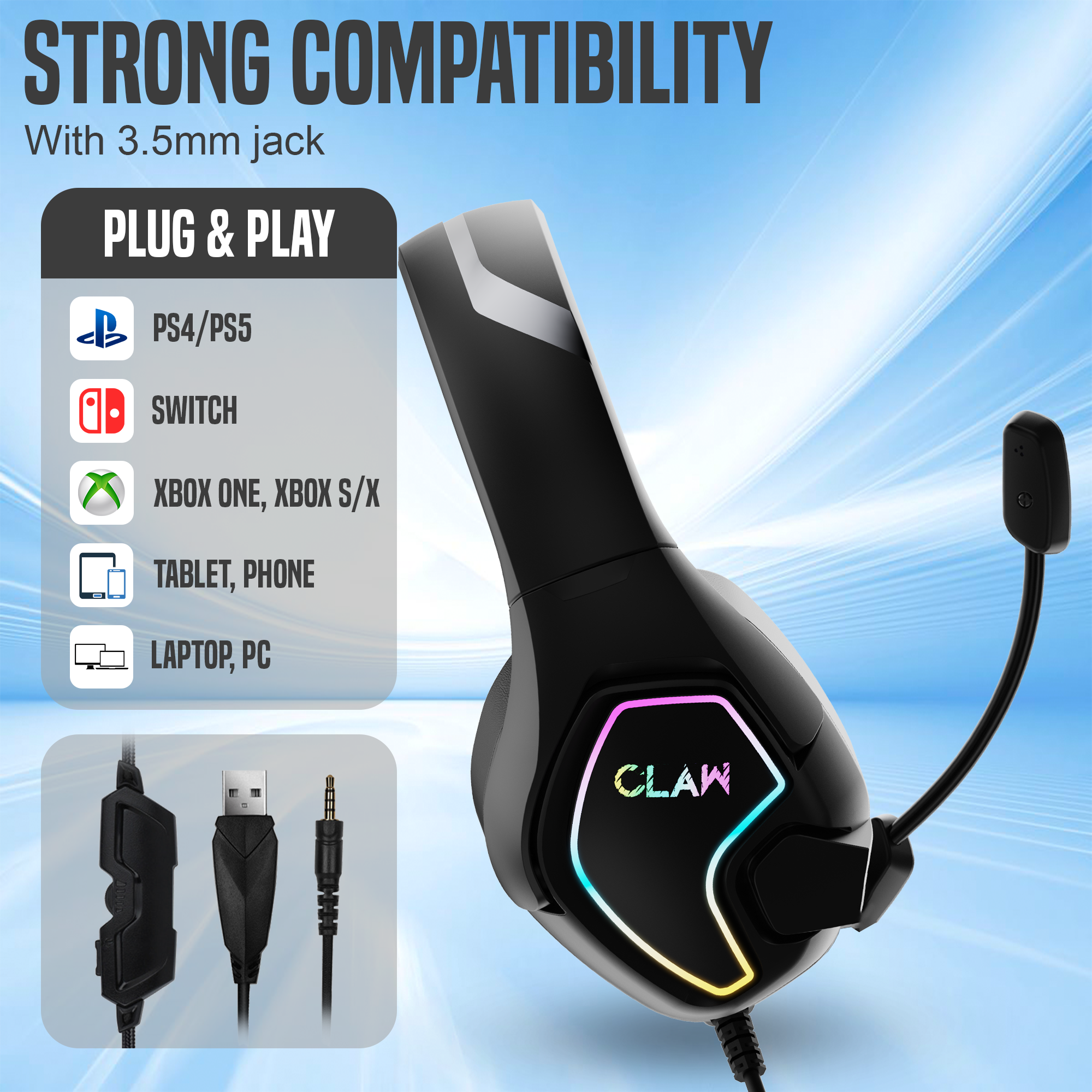 CLAW GH40 - RGB Gaming Headset with Microphone