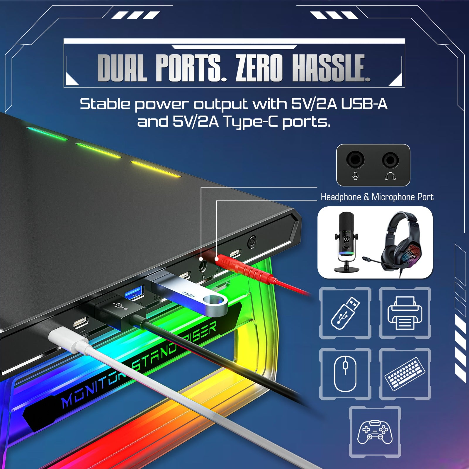 Claw Dock Pro T9 - Monitor/Laptop Stand with 15W Wireless Charging, USB-C PD Input, Fast Charge USB-C & USB-A, Dual USB 3.0 Ports, Headphone/Mic Ports