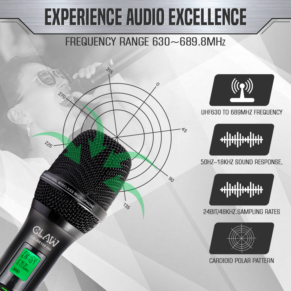 Claw CWBR100HH - Dual Channel UHF Microphone with Dual Handheld Mic