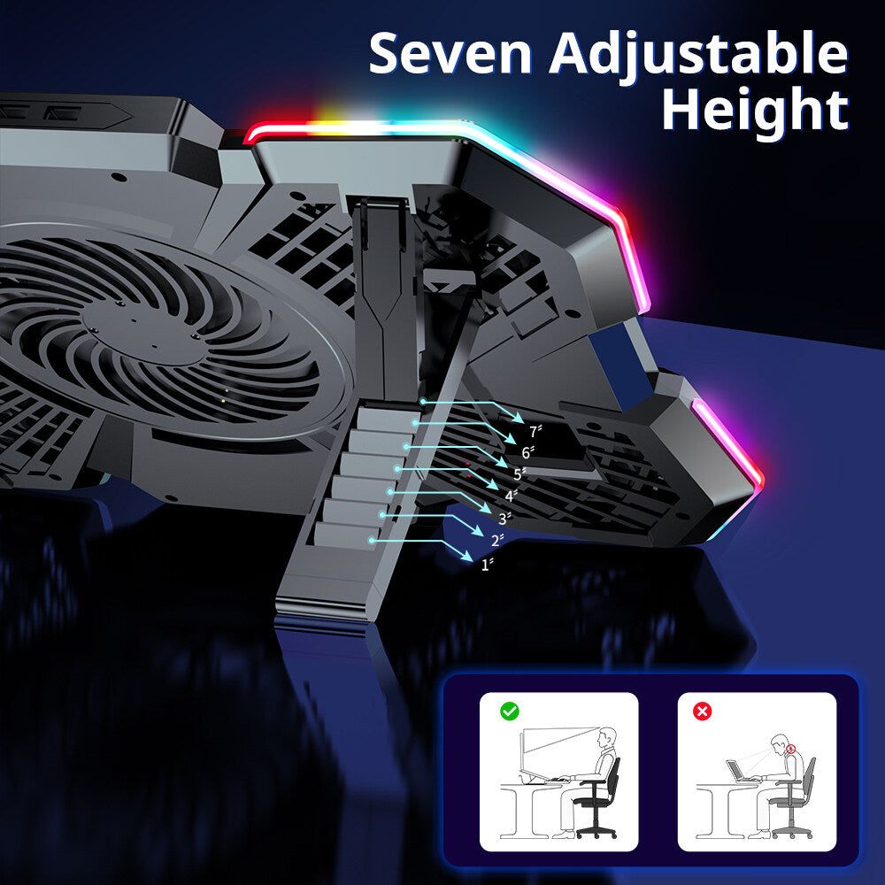 CLAW Glacier F13 - RGB Laptop Cooling Pad with 5 Motor Fan and Adjustable Height (Use Code ORIGIN10 to Get 10% DIscount)