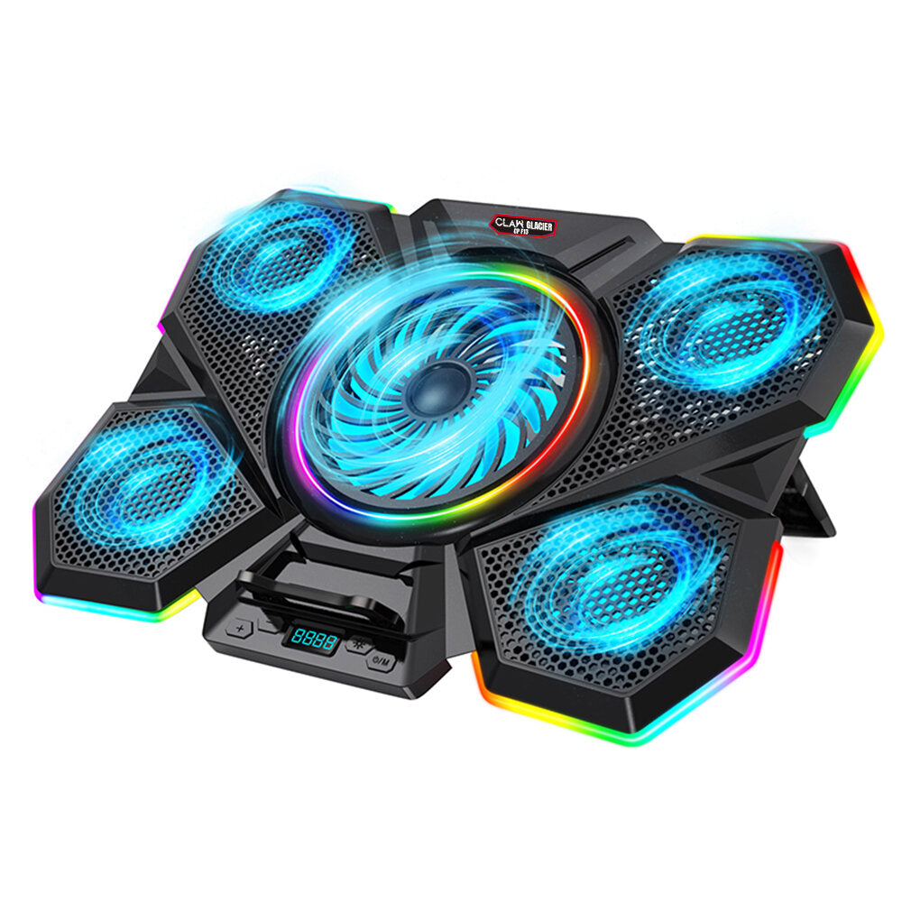 CLAW Glacier F13 - RGB Laptop Cooling Pad with 5 Motor Fan and Adjustable Height (Use Code ORIGIN10 to Get 10% DIscount)