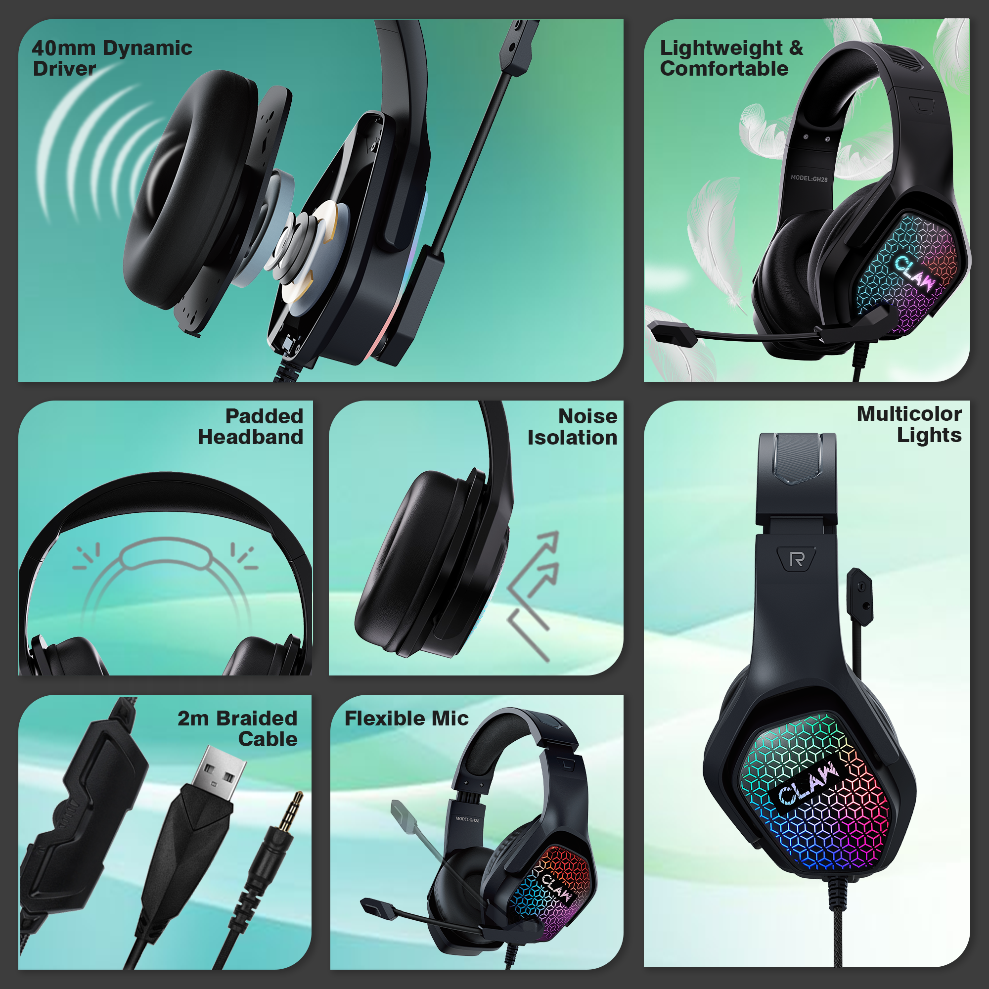 CLAW GH28 - RGB Gaming Headset with Microphone