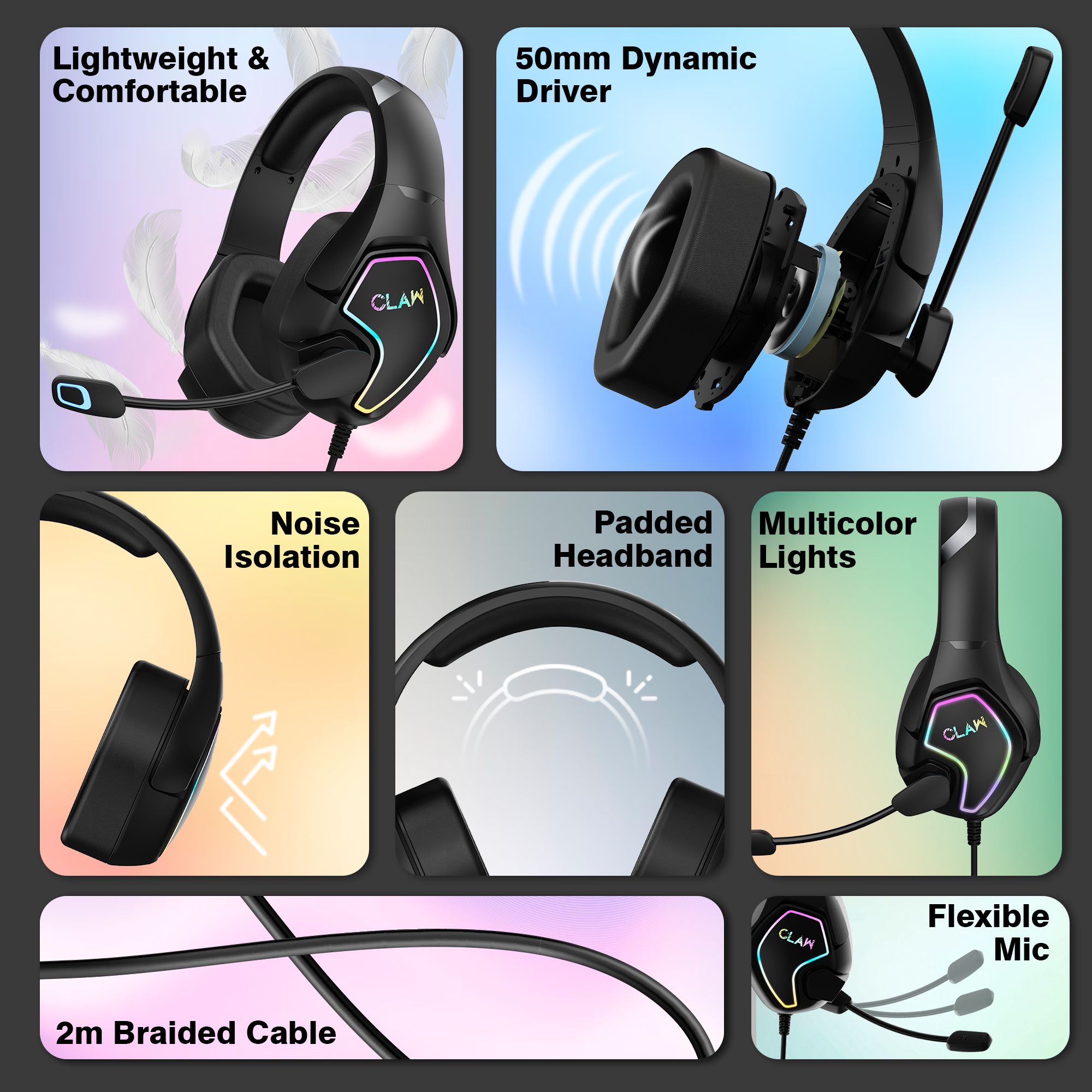 CLAW GH40 - RGB Gaming Headset with Microphone