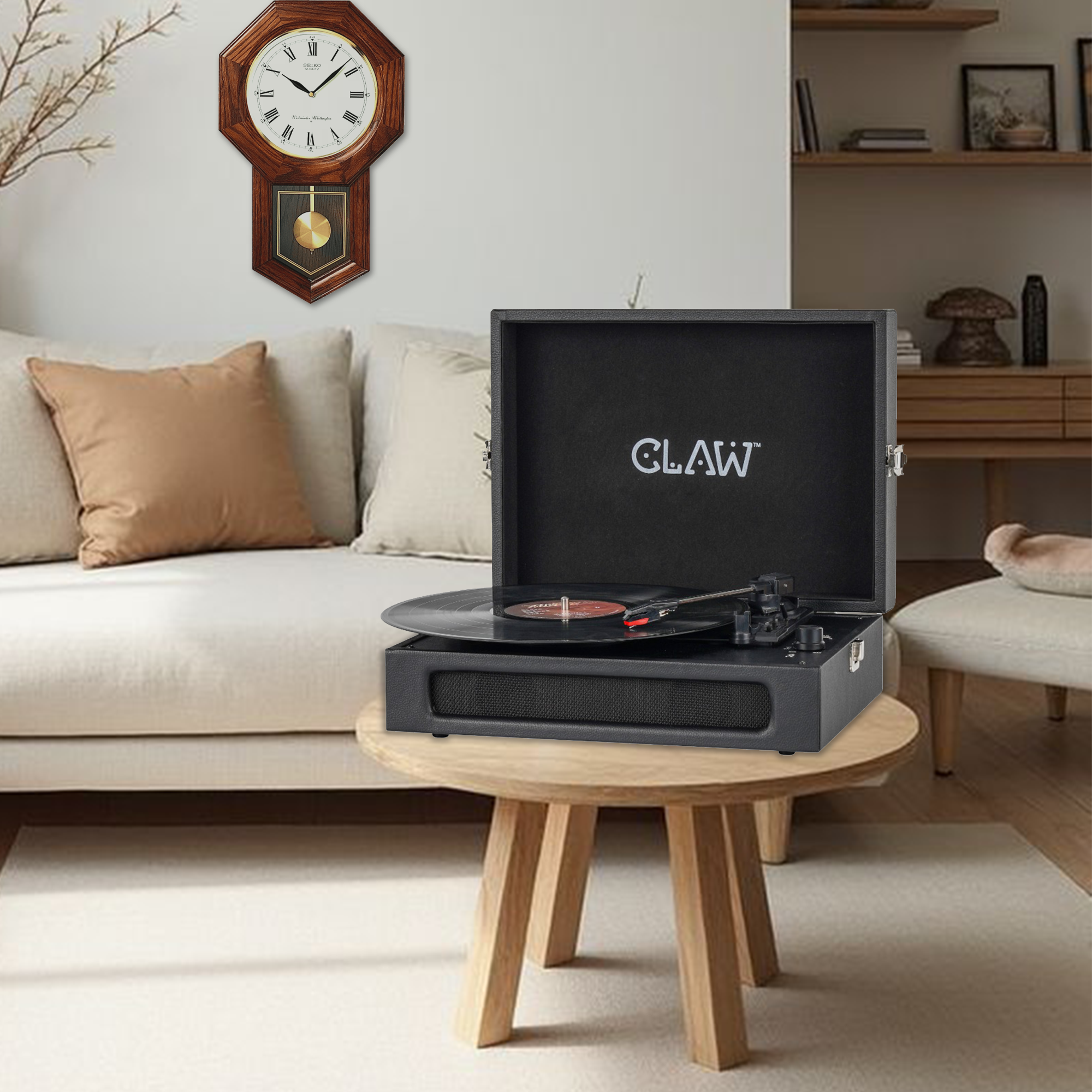 Claw Stag Retro - Bluetooth Turntable with Built-In Stereo Speaker, USB Recording and Play Buttons (Black)