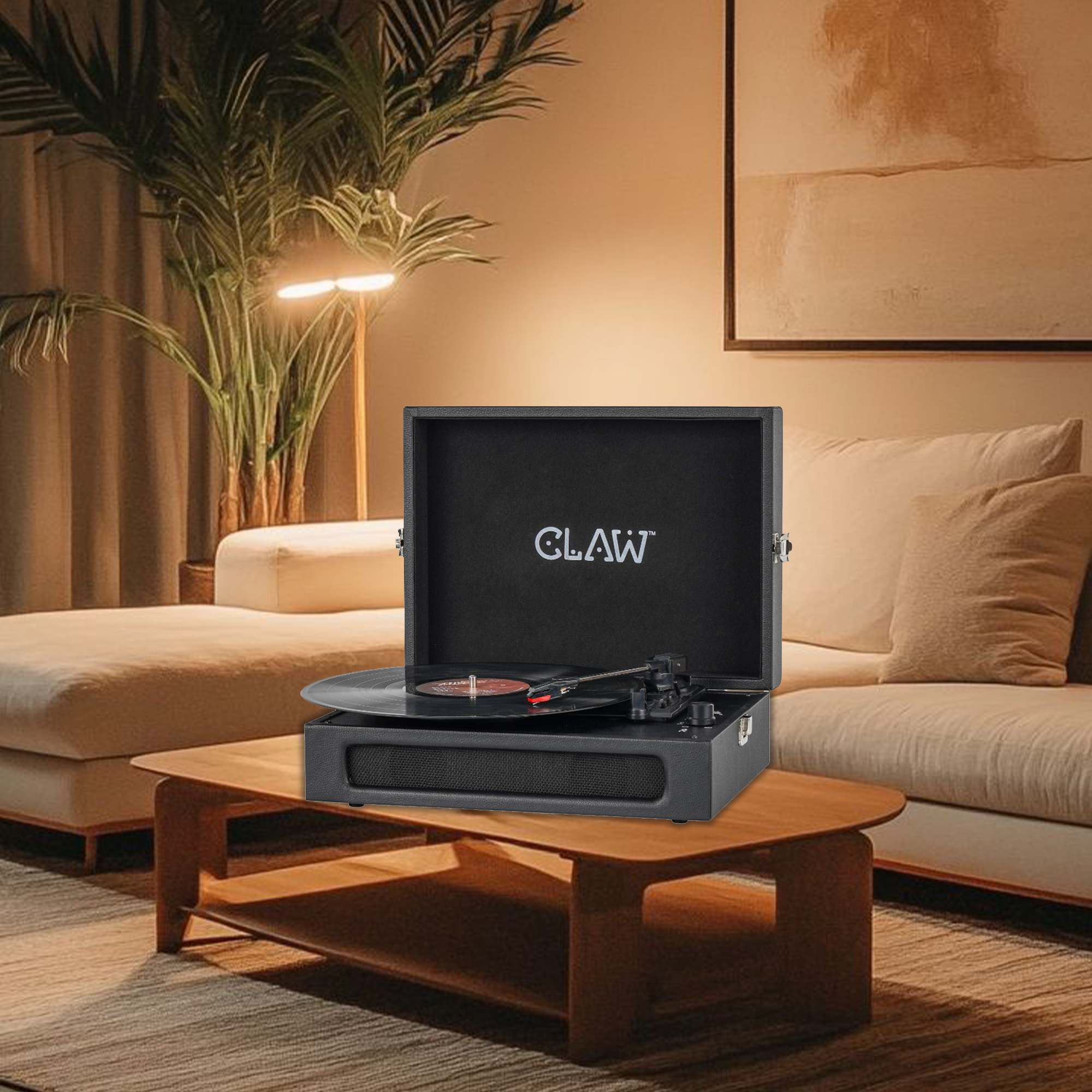 Claw Stag Retro - Bluetooth Turntable with Built-In Stereo Speaker, USB Recording and Play Buttons (Black)
