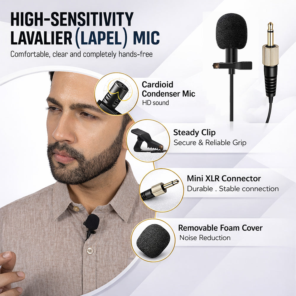 Claw CWSR50L - UHF Wireless Lavalier and Head Microphone with Bodypack Rechargeable Receiver