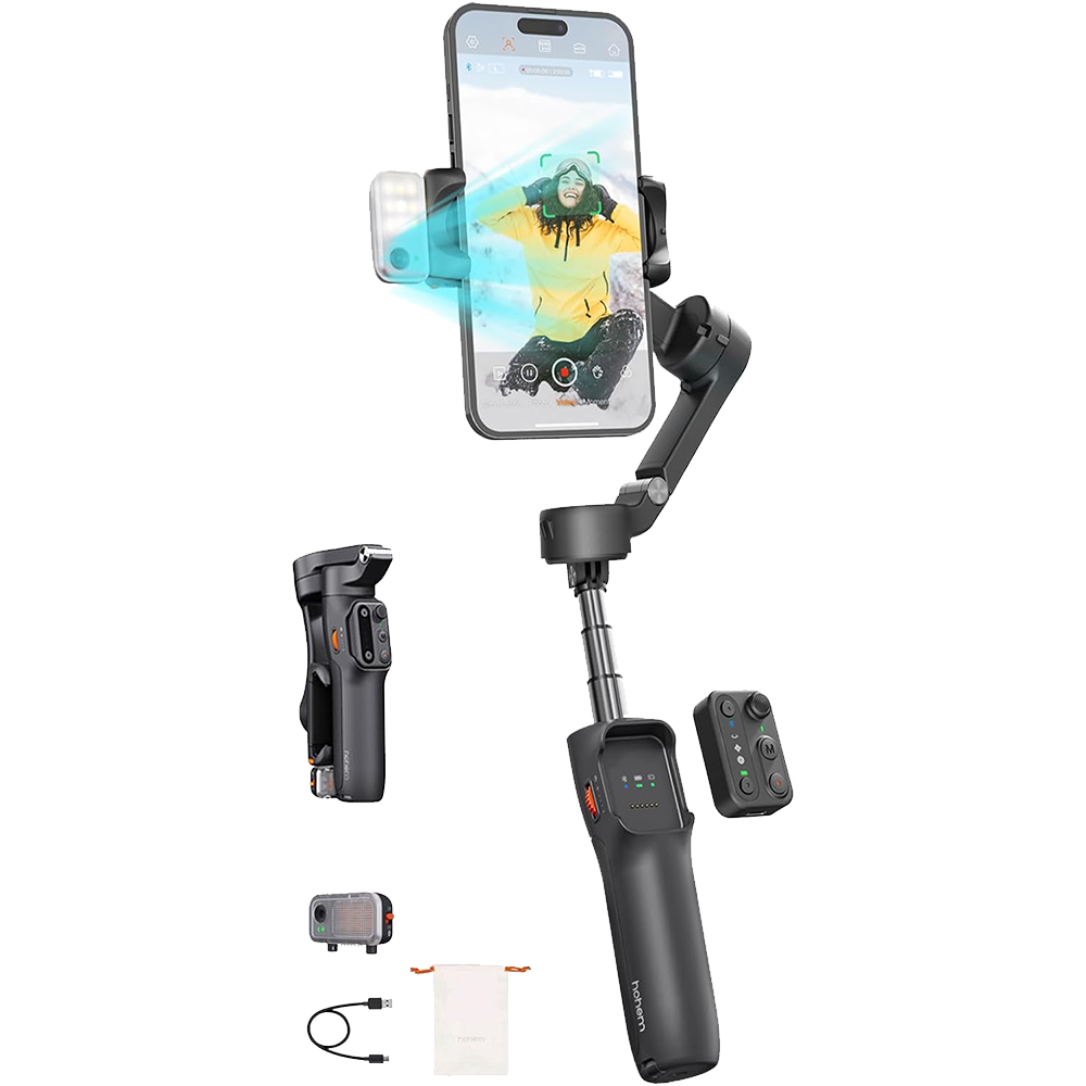 (Refurbished) Hohem V3 - Handheld Gimbal with AI tracker, Detachable Remote and Built-In Tripod Extension (Black)