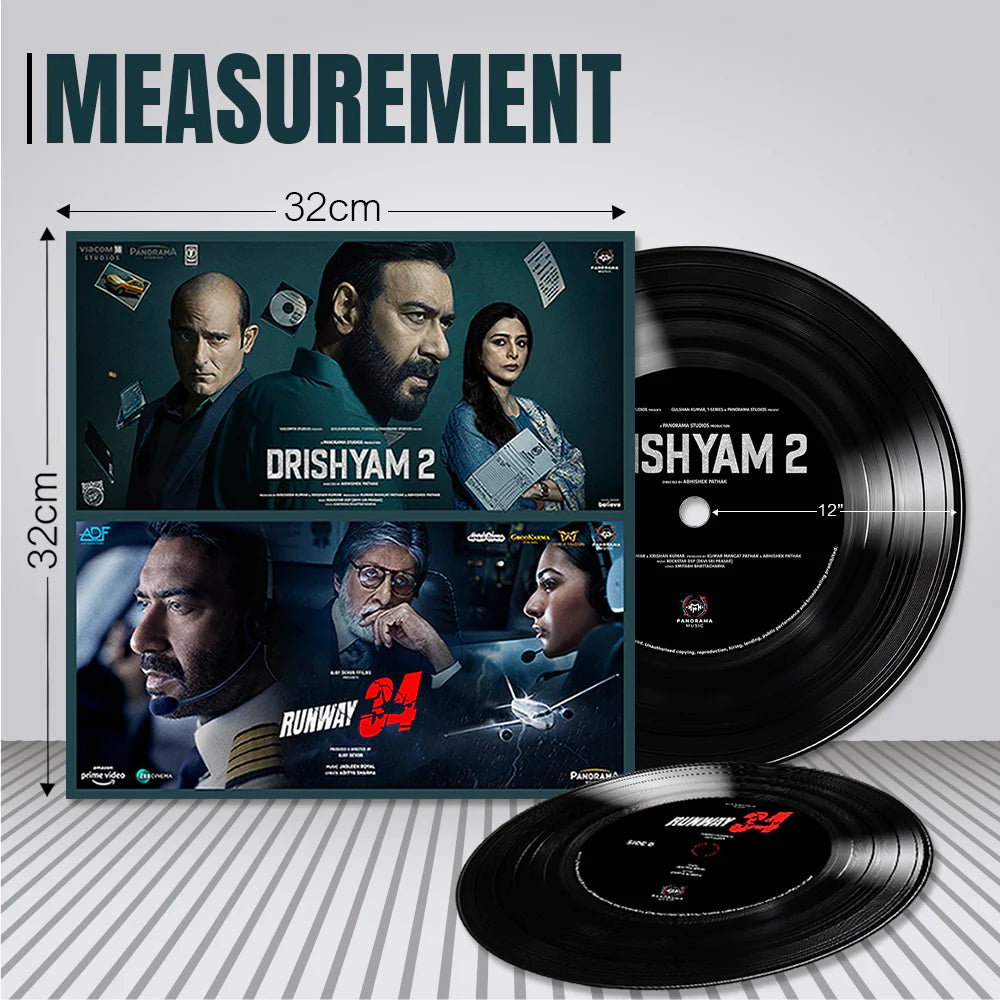 CLAW Stag Retro Bluetooth Turntable (GREY) + Drishyam 2 & Runway 34 Vinyl Disc (COMBO)