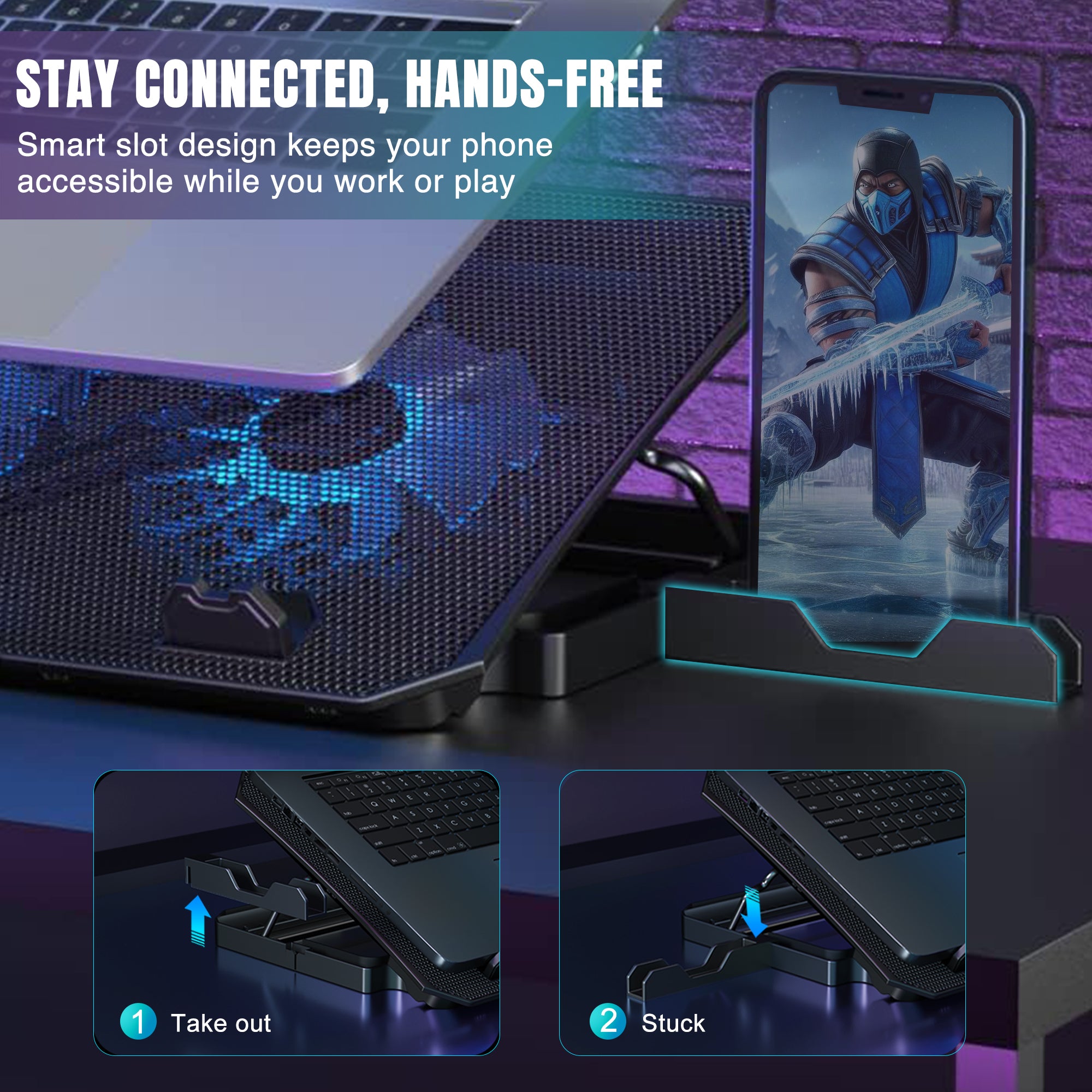 Claw Air Pro C39 - 2 Motor Laptop Cooling Pad with 2 USB Port, Adjustable Height and Mobile Stand (Black and Blue)