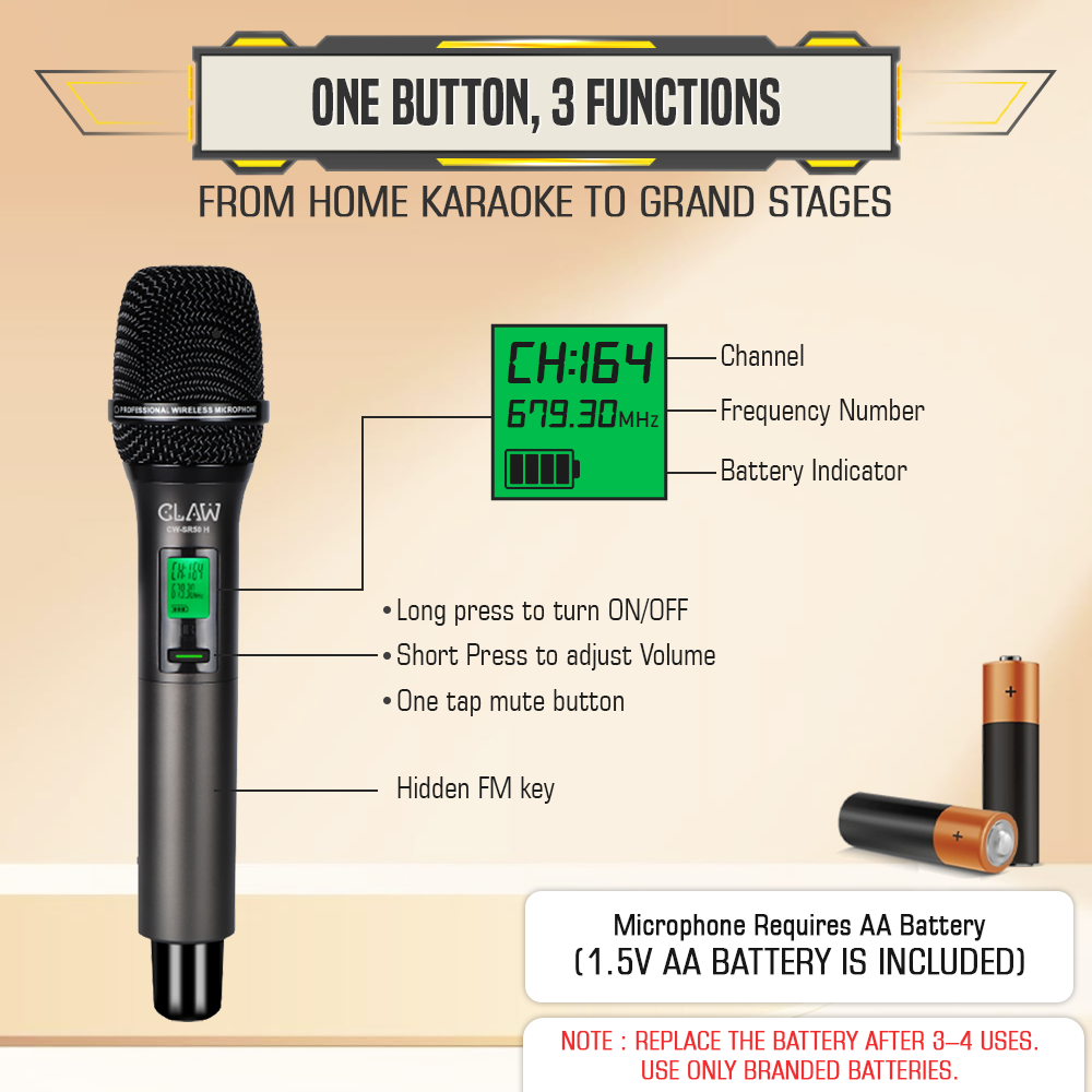 Claw CWSR50H - UHF Wireless Dynamic Microphone with Plug and Play Receiver