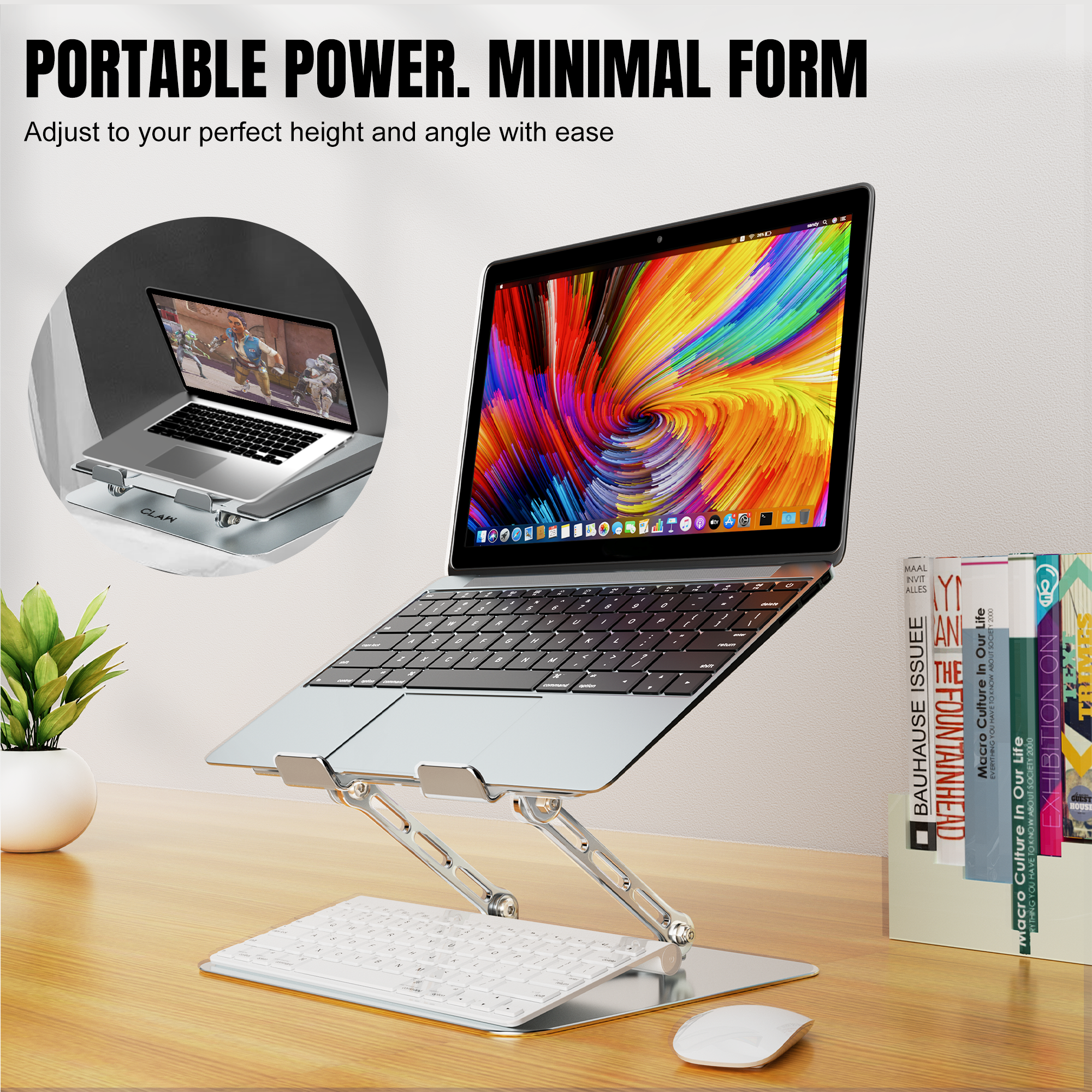 Claw Lift Pro X11 - Metal Laptop Stand with 360° Rotation, Adjustable Angle and 2 USB Port