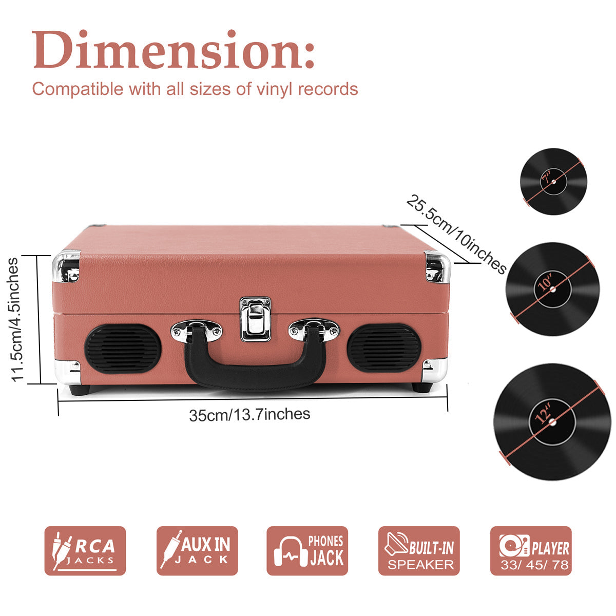 Refurbished CLAW Stag Portable - Turntable with built-in stereo speaker (Pink)