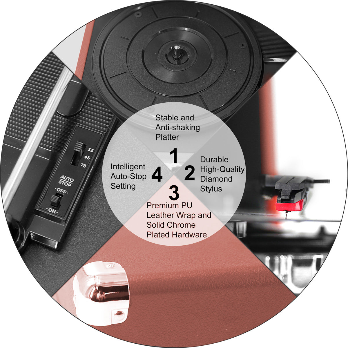 Refurbished CLAW Stag Portable - Turntable with built-in stereo speaker (Pink)